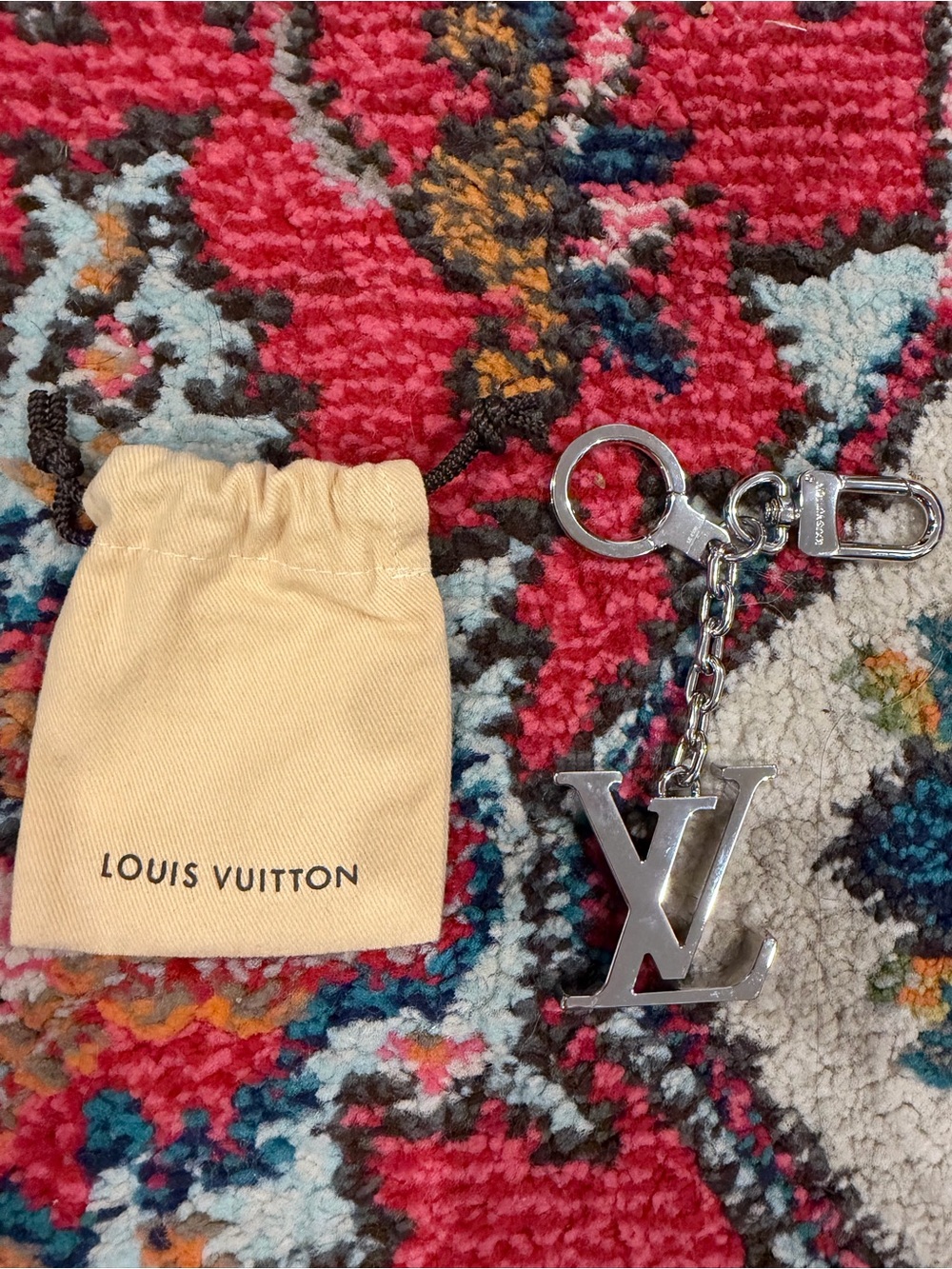 Louis Vuitton Silver LV Monogram Key chain with Dust Pouch